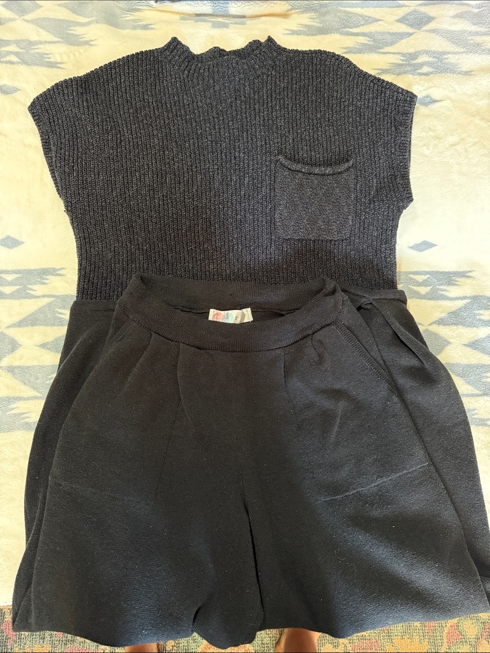 Black Knit Sleeveless Top and Black Pull-On Jogger Pants Set